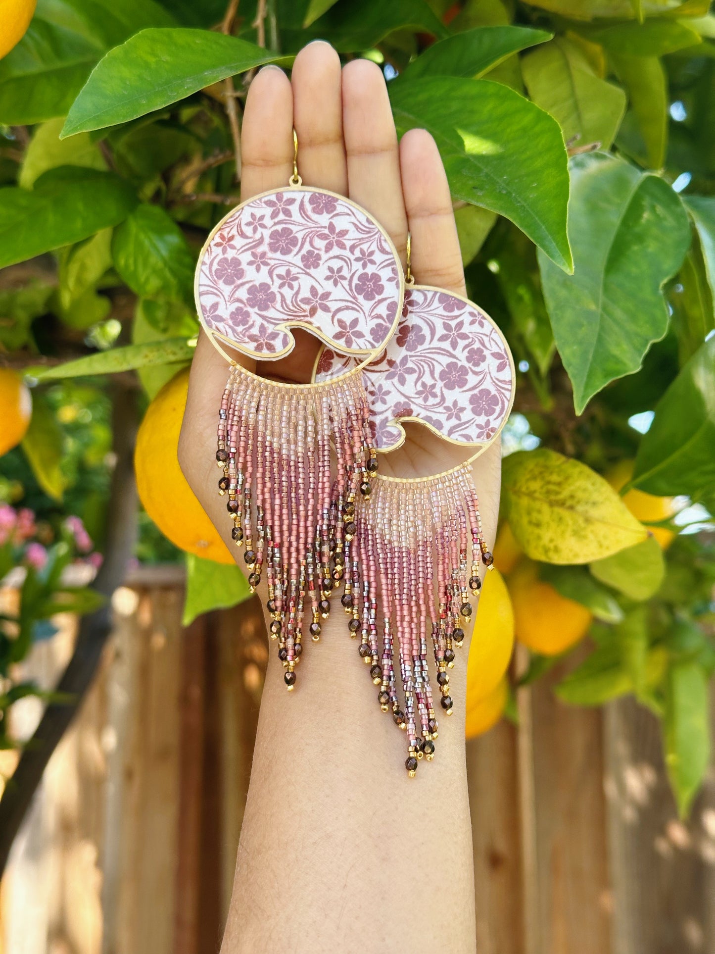 Blush bloom Floral fringes, beaded earrings, jewelry for her