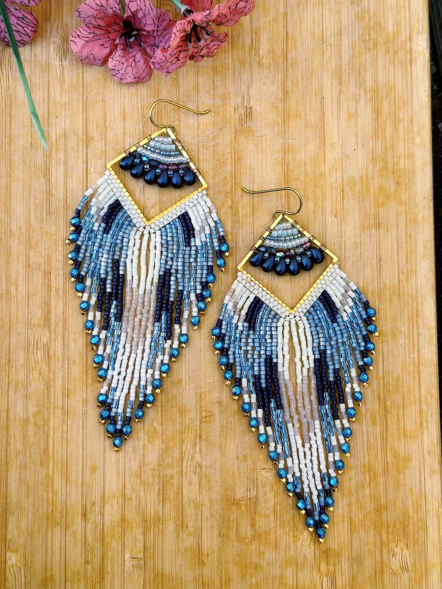 Ocean breeze, 24k gold plated findings, Statement earrings, hypoallergenic