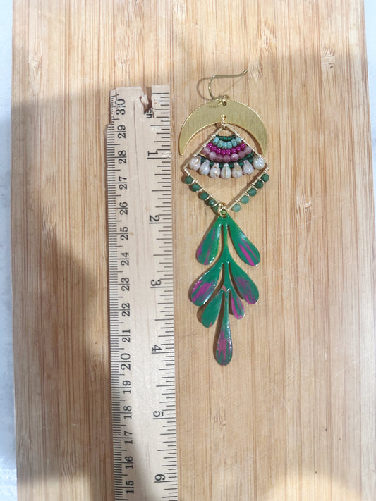 Gemstone Statement earrings, tourmaline, african green jade gemstone