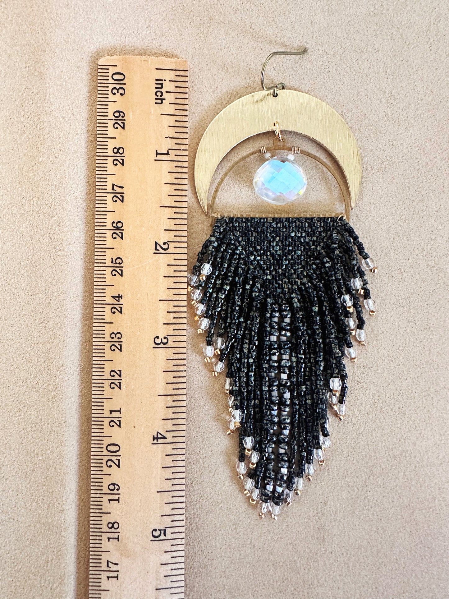 Black Statement earrings, quartz gemstone