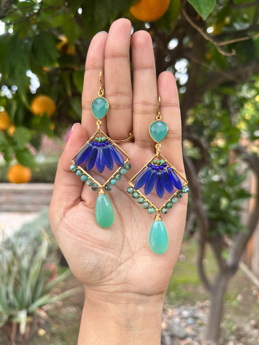 Gemstone earrings, one of kind, hypoallergenic earrings, 24k gold plated