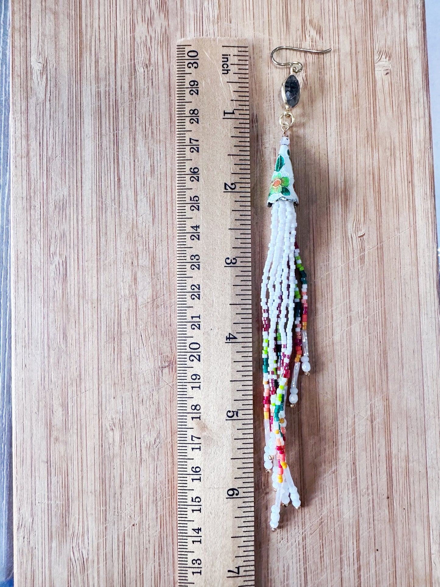 Labradorite spring tassel earrings, gemstone beaded jewelry, hypoallergenic