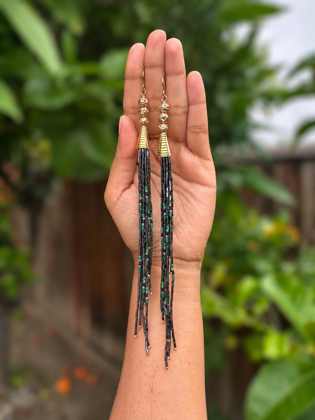 Midnight Cascade tassel earrings