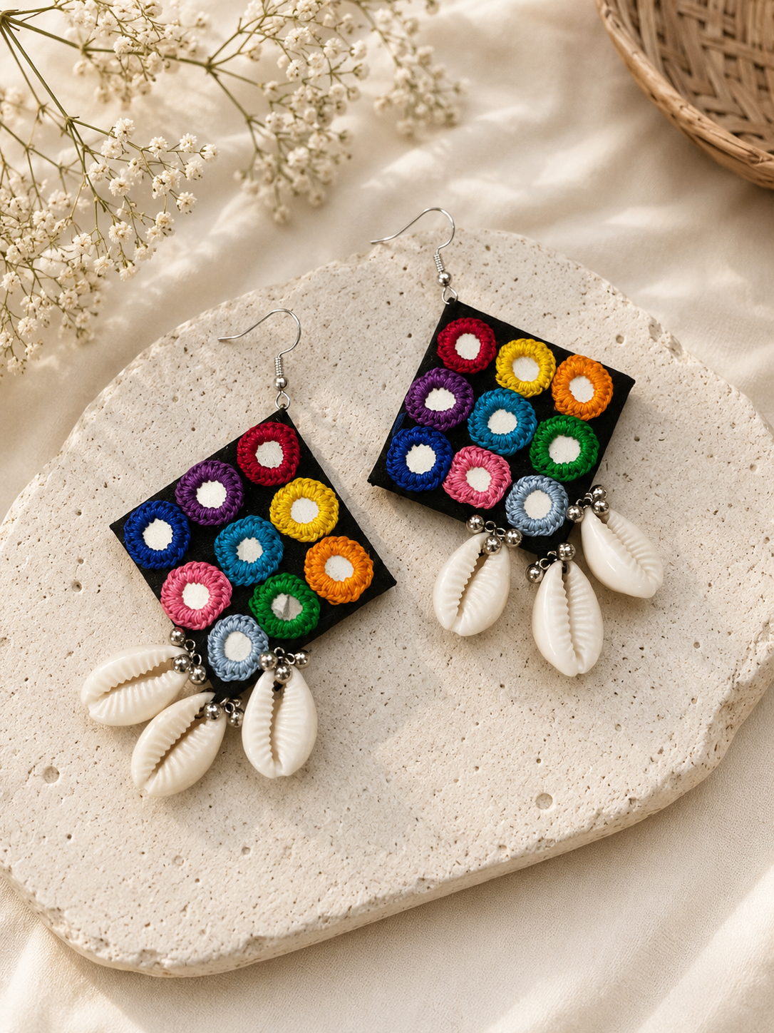Mirror work Statement earrings, fabric earrings