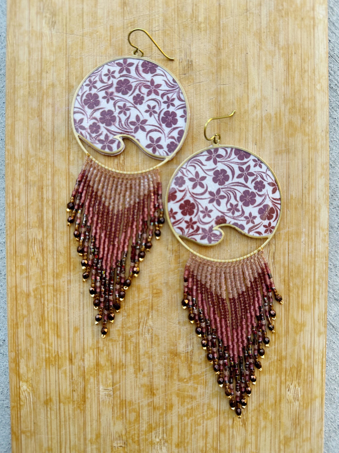 Blush bloom Floral fringes, beaded earrings, jewelry for her