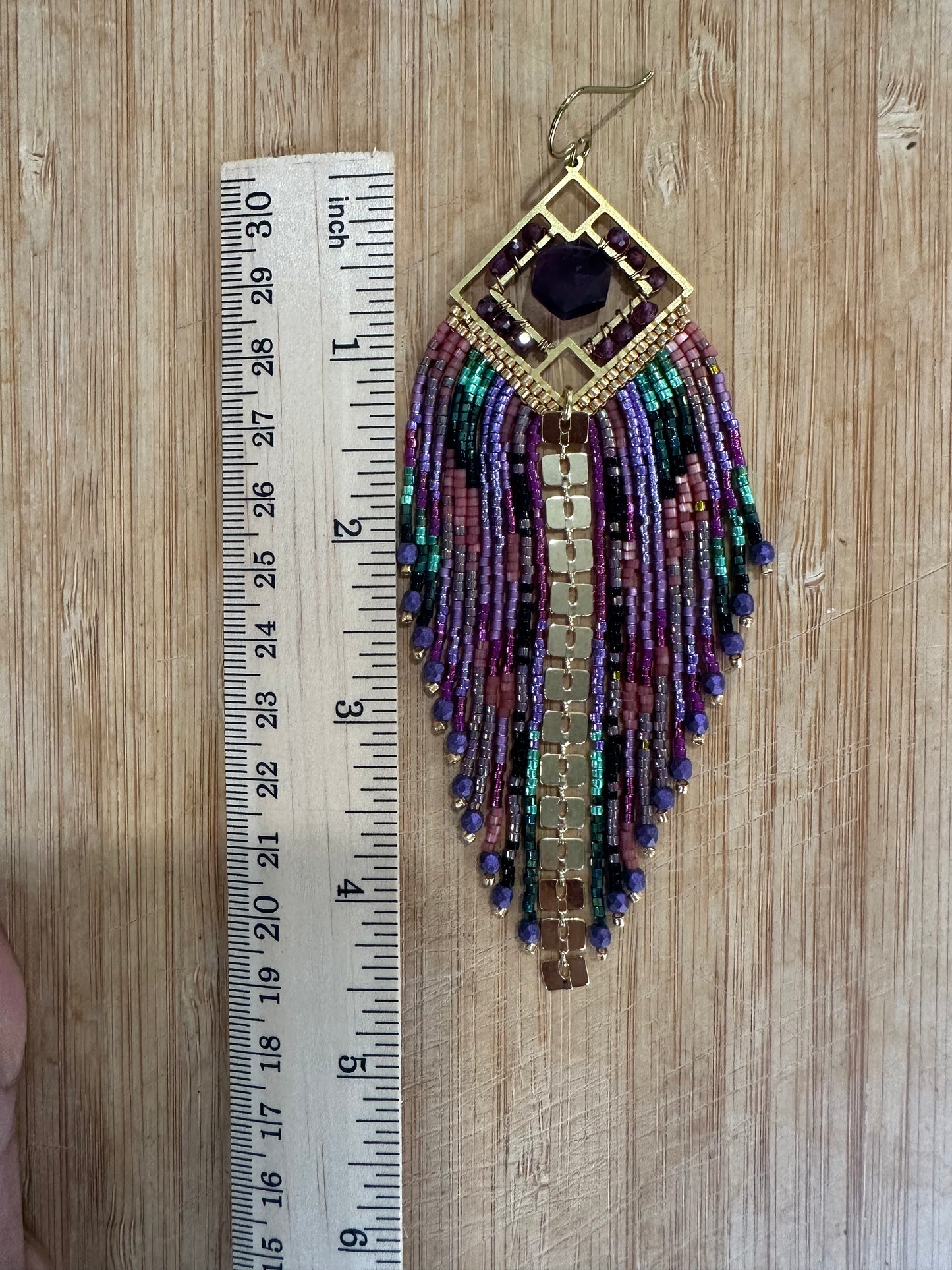 Amethyst and Garnet gemstone Statement earrings, hypoallergenic
