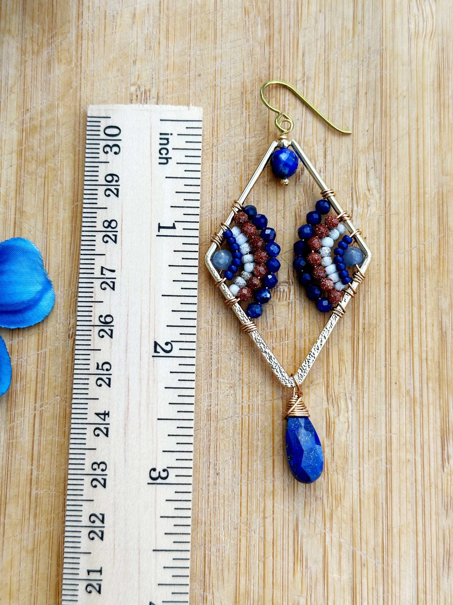 One of a kind gemstone diamonds, lapis lazuli, goldstone, aventurine gemstone