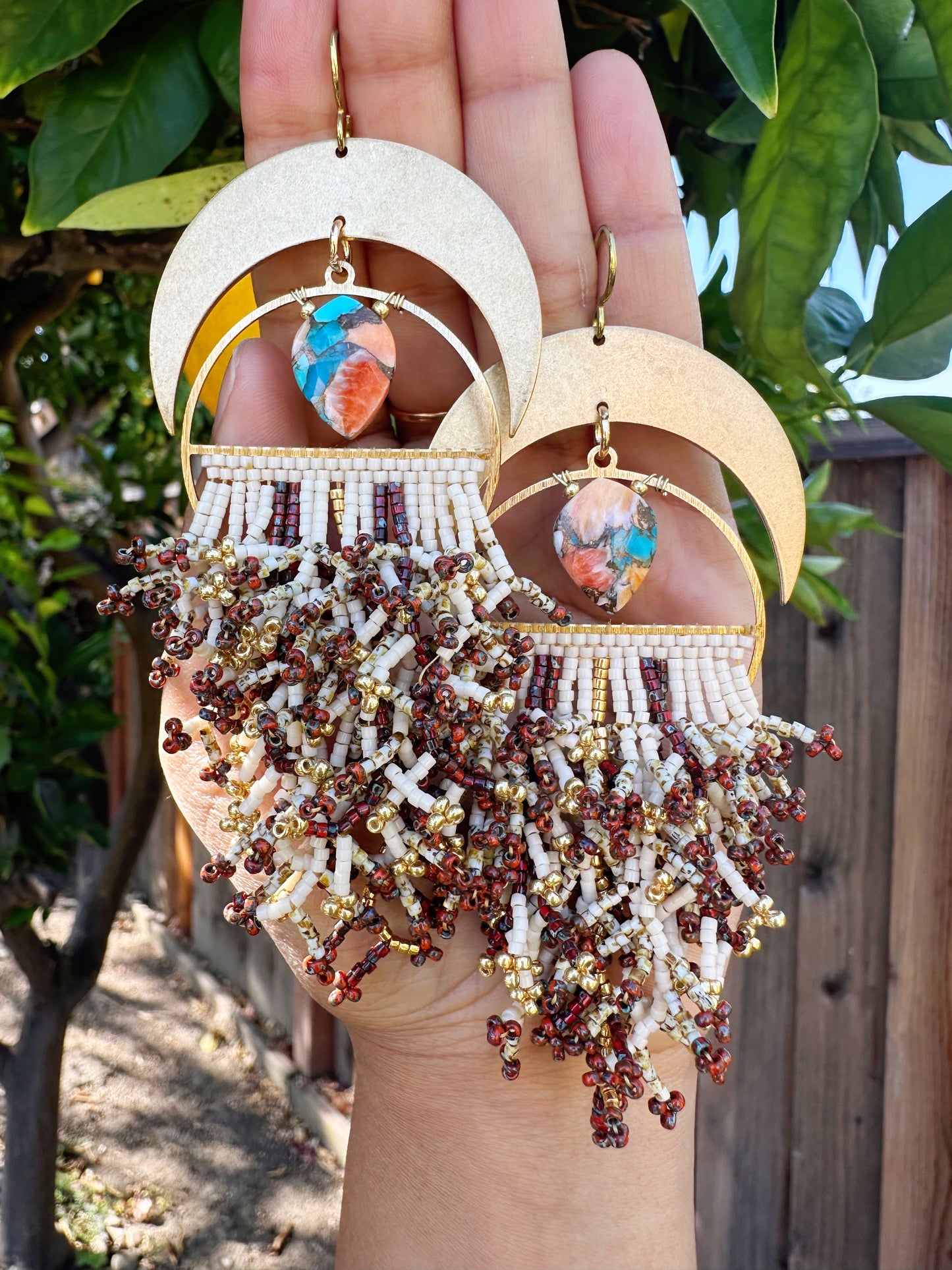 Oyster turquoise branched Statement earrings, hypoallergenic