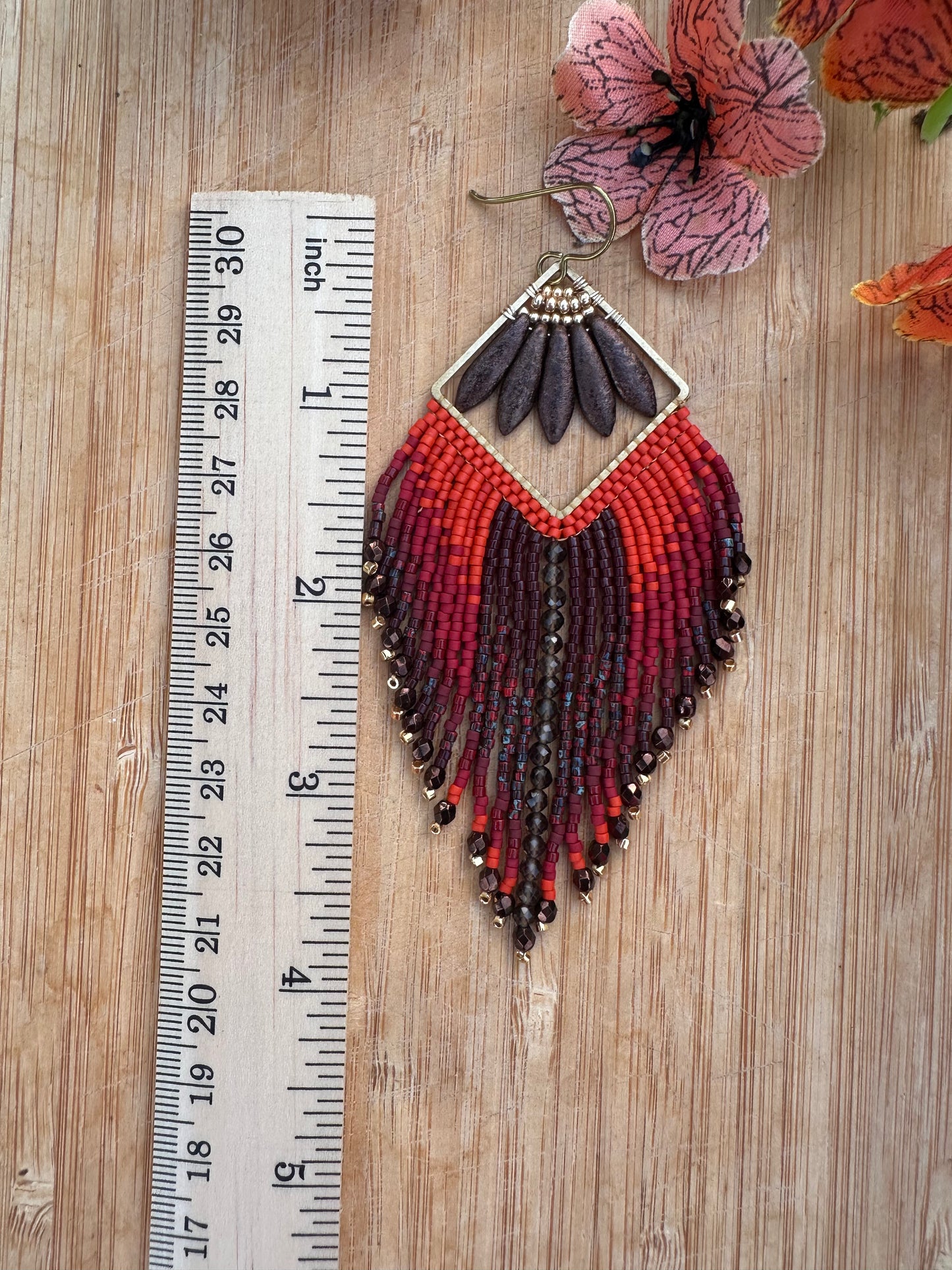 Fall canopy fringes , Statement earrings, smoky quartz gemstone, hypoallergenic