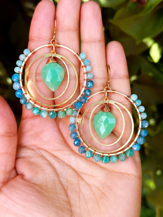 One of a kind Gemstone Studded Hoops, Amethyst, Tourmaline, Lapis Lazuli, Malachite, Green Amethyst, Sodolite gemstone earrings