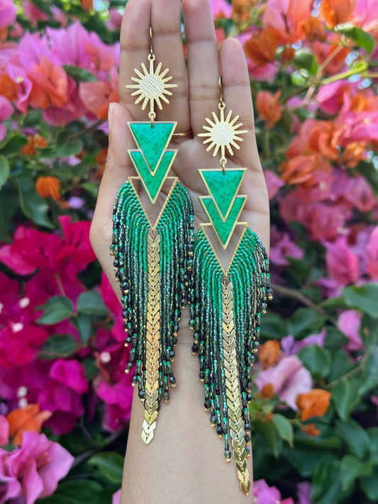 Evergreen florals, 24k gold plated findings, Statement earrings, hypoallergenic