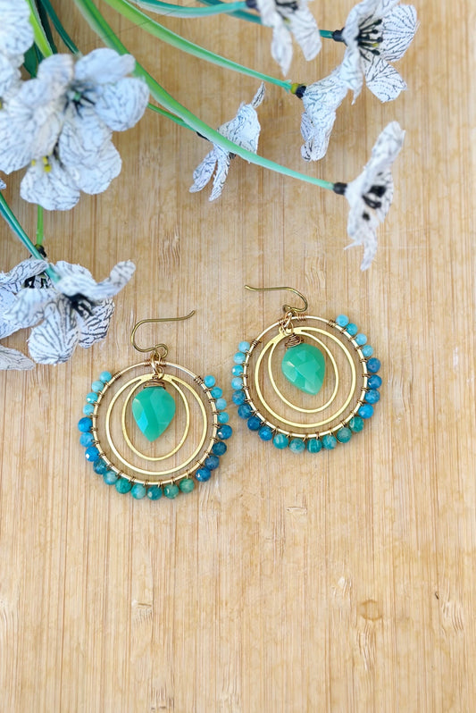 One of a kind Gemstone Studded Hoops, Amethyst, Tourmaline, Lapis Lazuli, Malachite, Green Amethyst, Sodolite gemstone earrings
