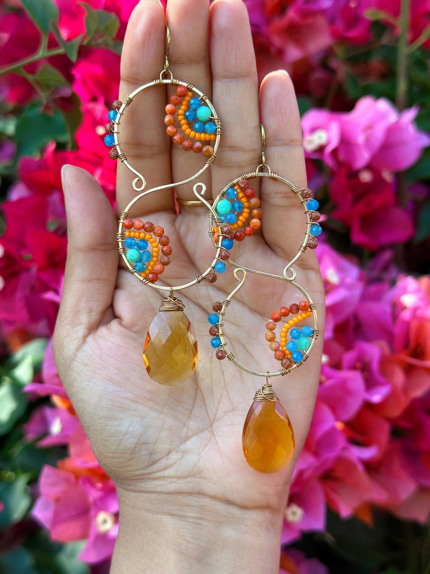 One of a kind quartz, apatite, sunstone, amazonite gemstone earrings,designer jewelry