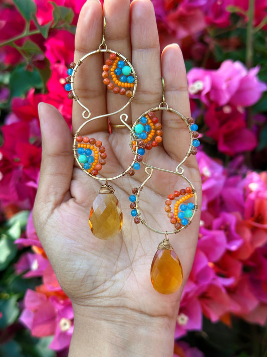 One of a kind quartz, apatite, sunstone, amazonite gemstone earrings,designer jewelry