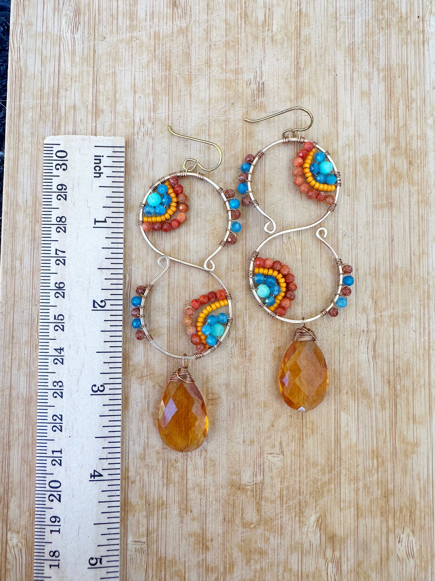 One of a kind quartz, apatite, sunstone, amazonite gemstone earrings,designer jewelry