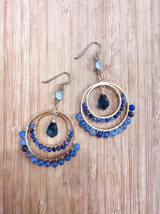 Sodalite Gemstone earrings, quartz gemstone, one of kind, hypoallergenic earrings, 24k gold plated