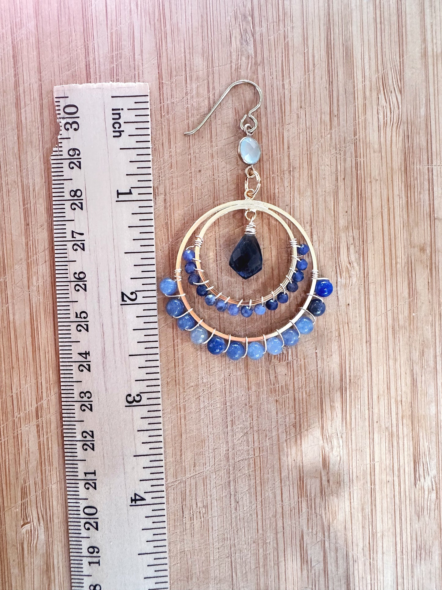 Sodalite Gemstone earrings, quartz gemstone, one of kind, hypoallergenic earrings, 24k gold plated