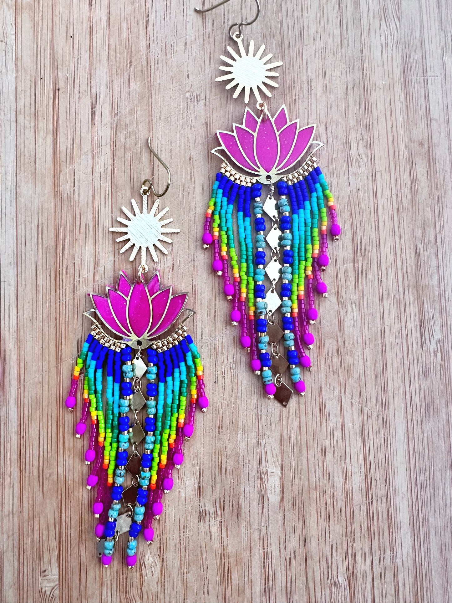 Pink Lotus Statement earrings, 24k gold plated components