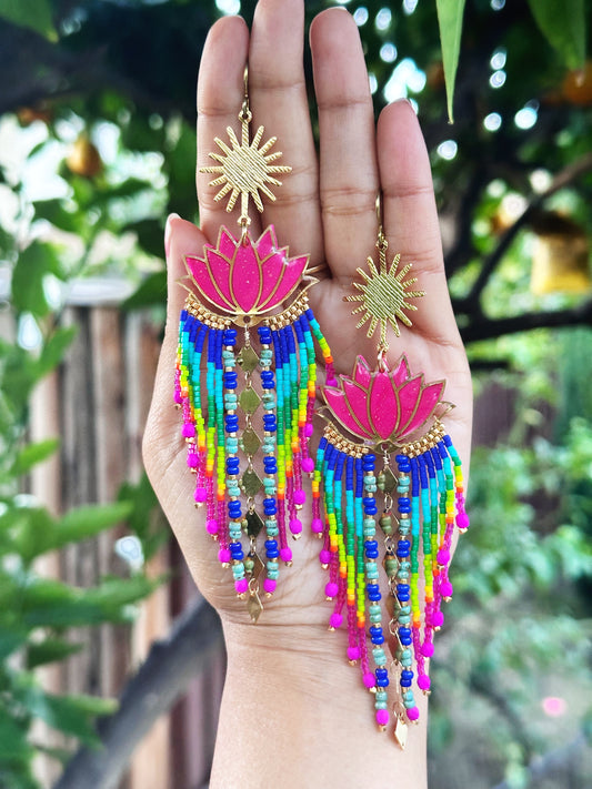 Pink Lotus Statement earrings, 24k gold plated components