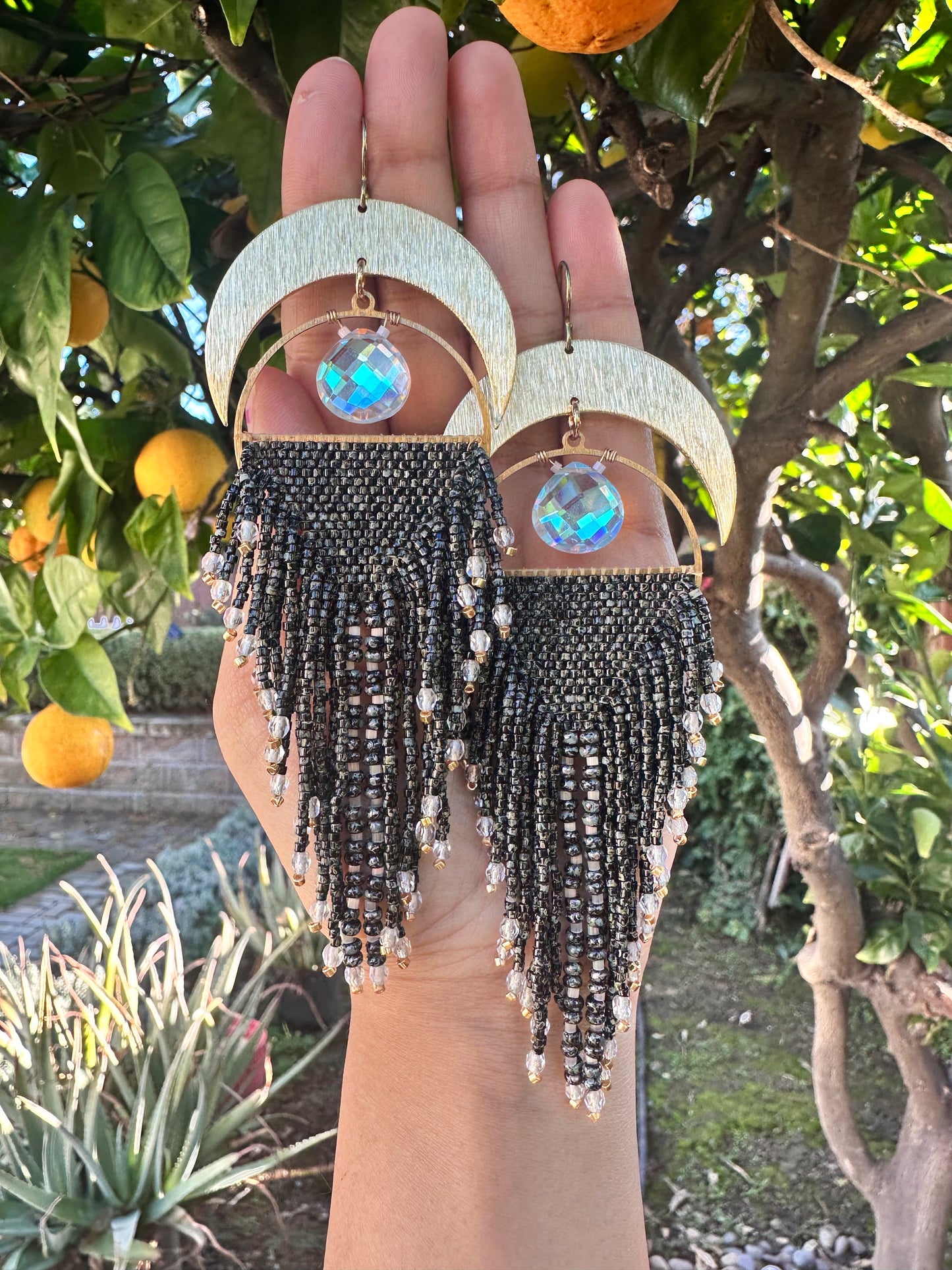 Black Statement earrings, quartz gemstone