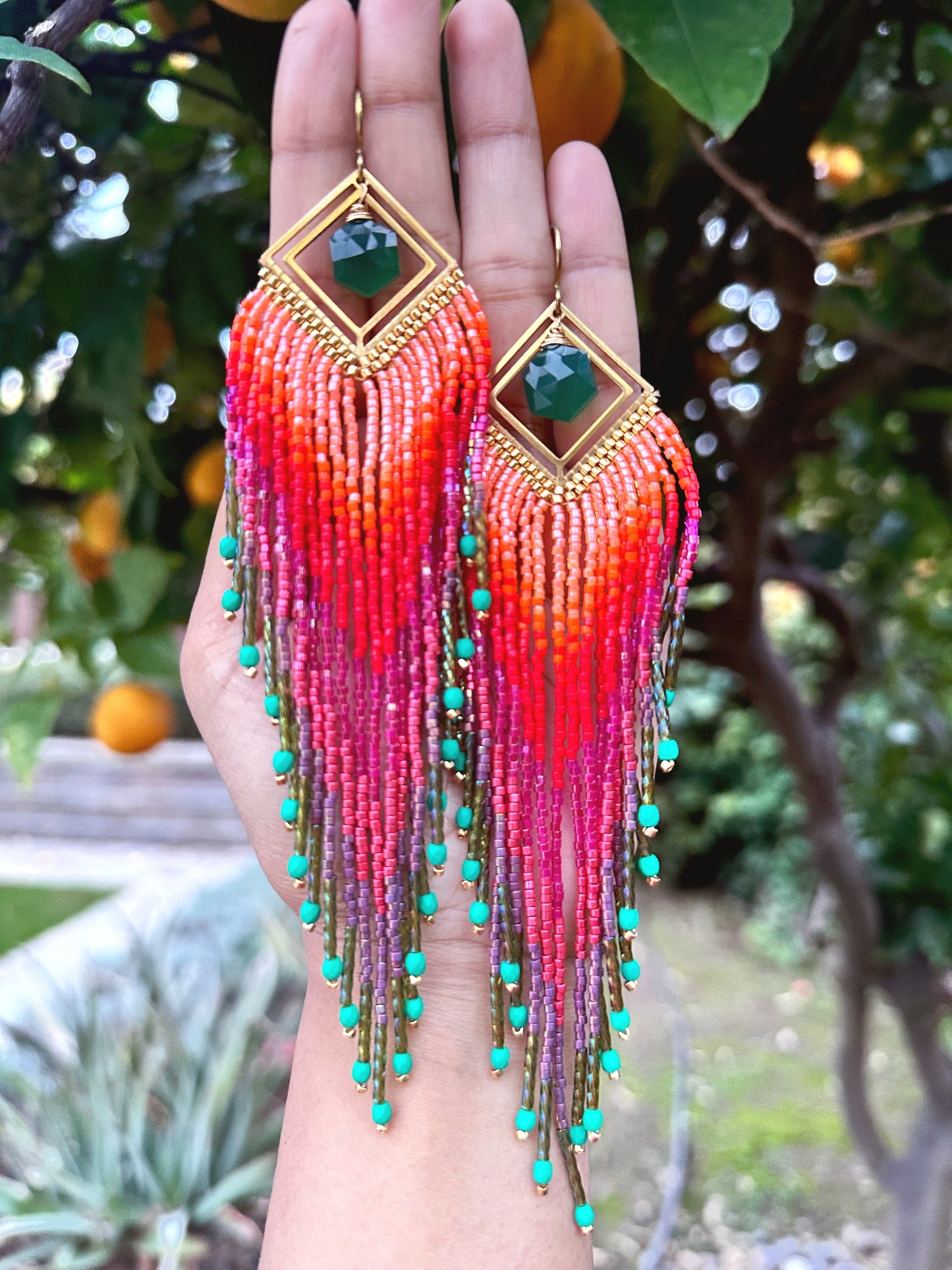 Green onyx Statement earrings,  gemstone