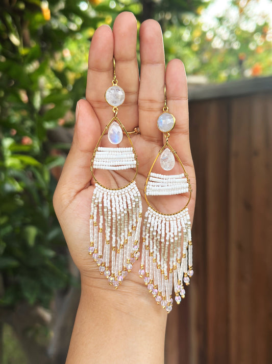 Rainbow Moonstone Statement earrings hypoallergenic, gemstone earrings