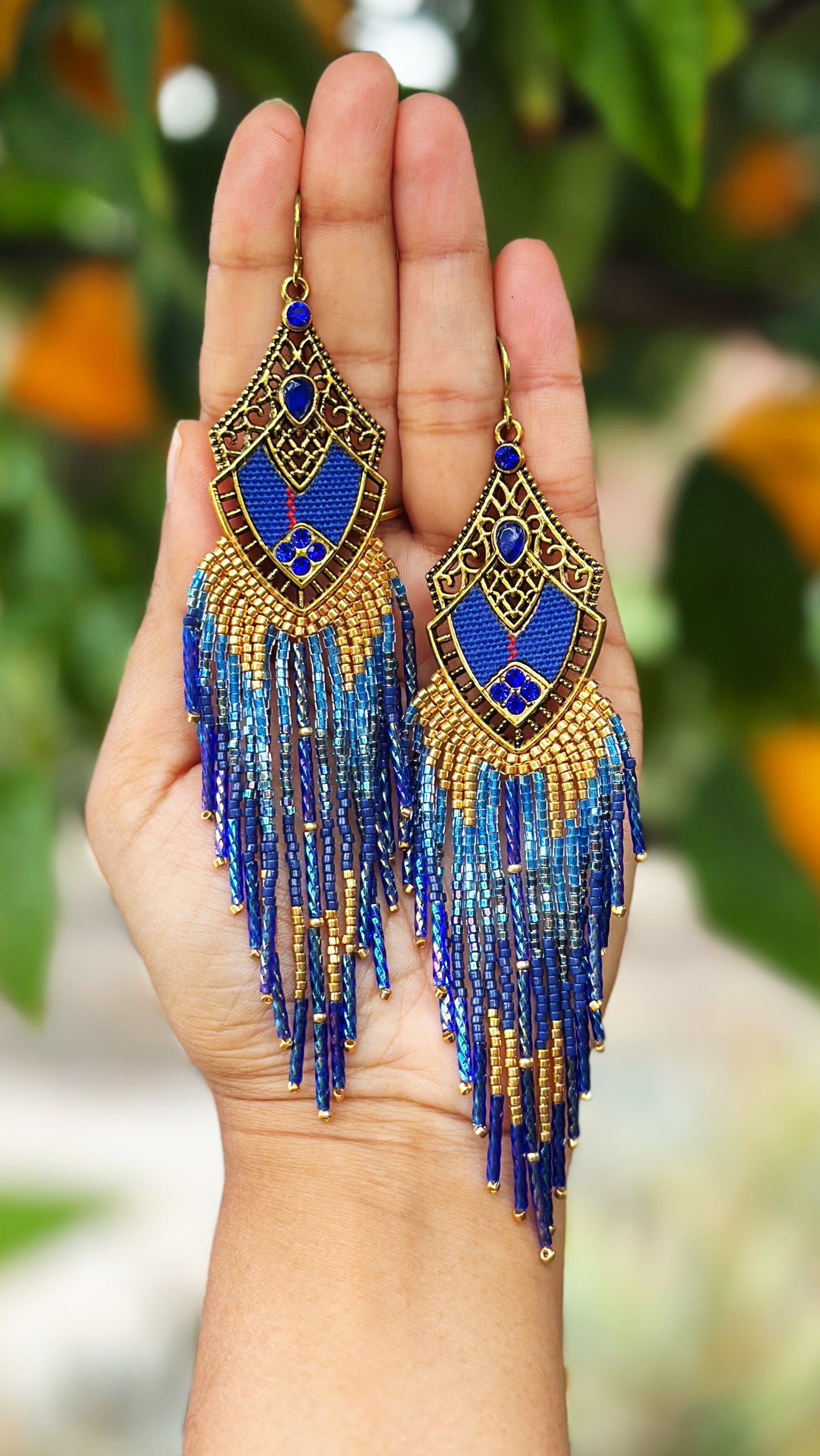 Blue statement earrings