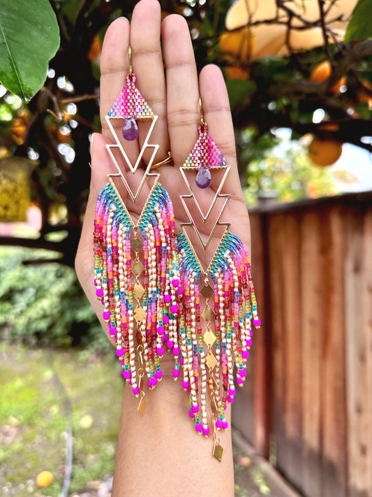 Earring confetti, Amethyst earrings, Hypoallergenic Statement earrings