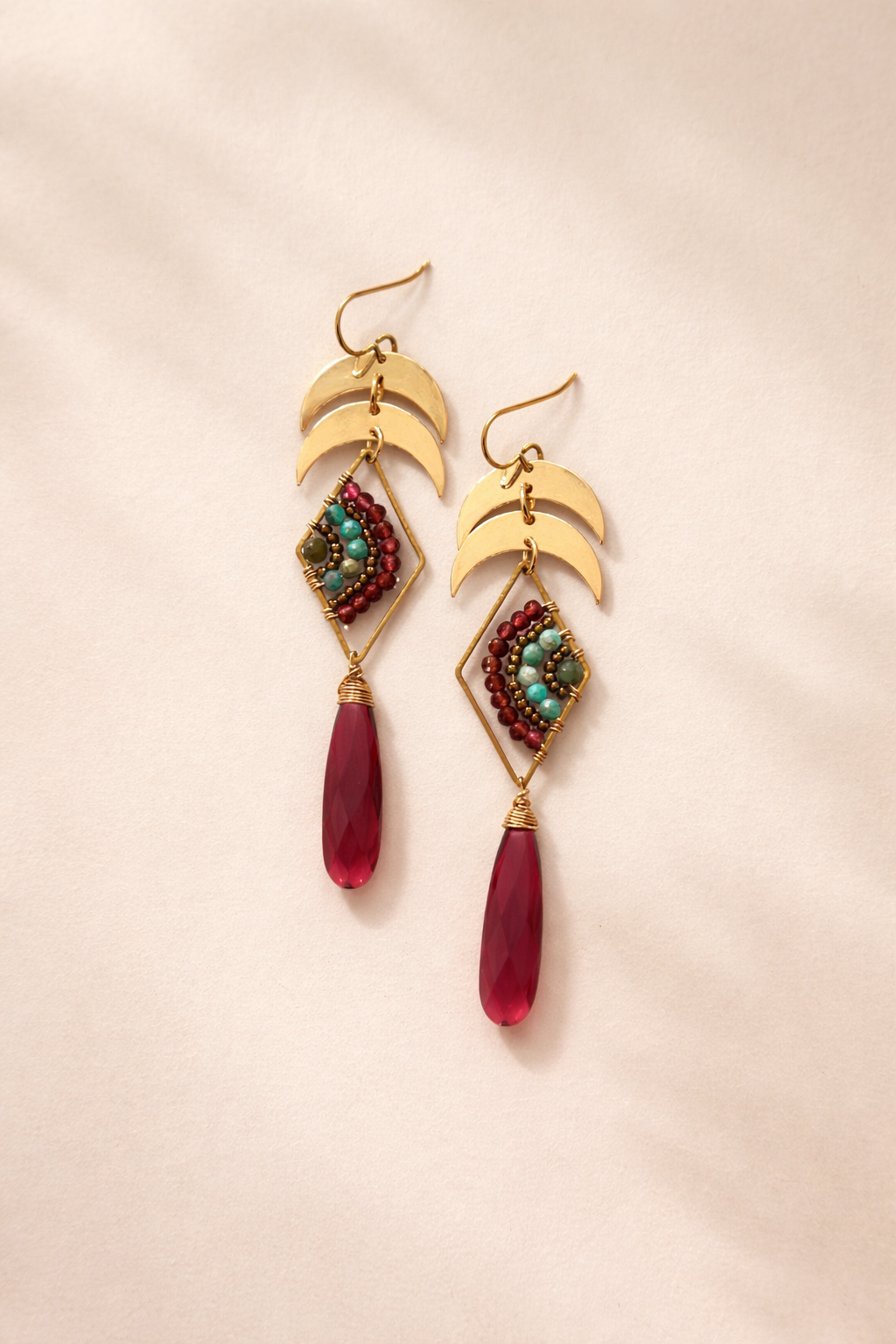 Gemstone earrings, quartz, turquoise, pink ruby gemstone one of kind, earrings
