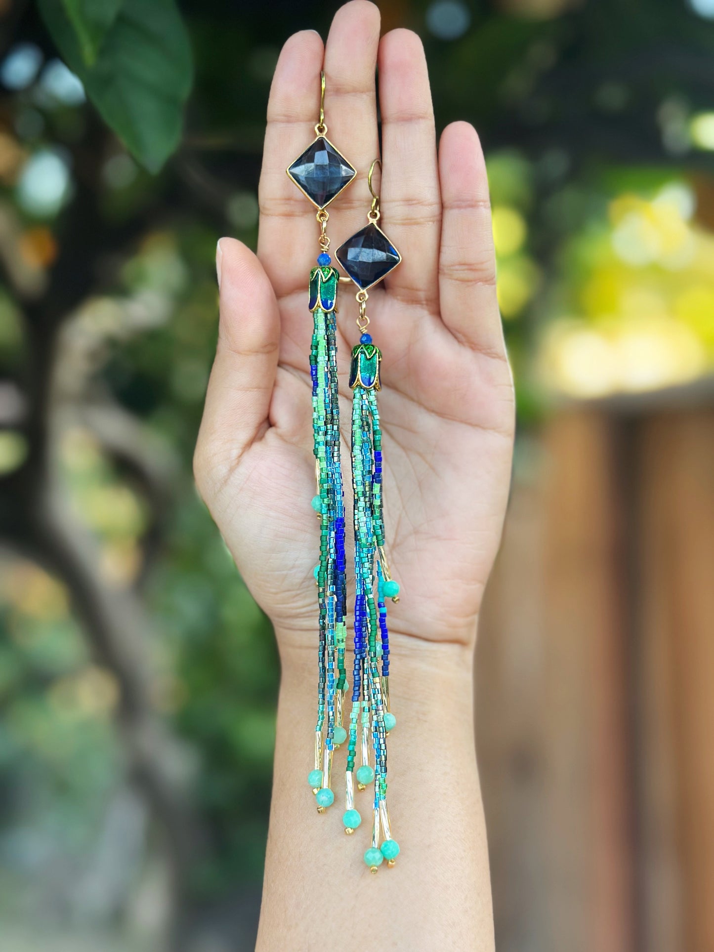 Tassel earrings, gemstone beaded jewelry, hypoallergenic