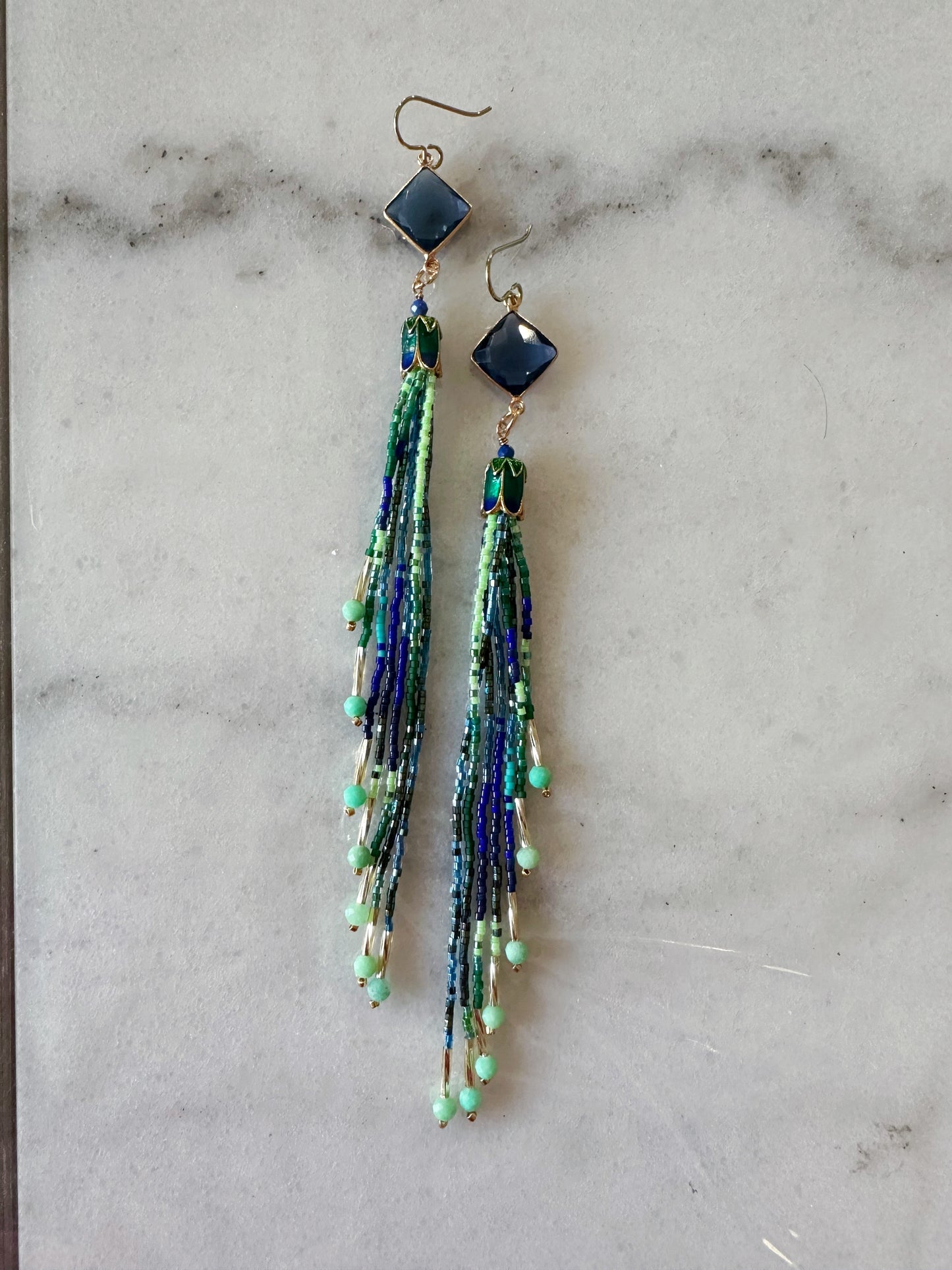 Tassel earrings, gemstone beaded jewelry, hypoallergenic