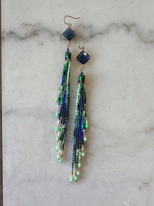 Tassel earrings, gemstone beaded jewelry, hypoallergenic