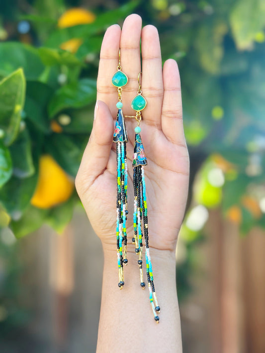 Tassel earrings, gemstone beaded jewelry, hypoallergenic