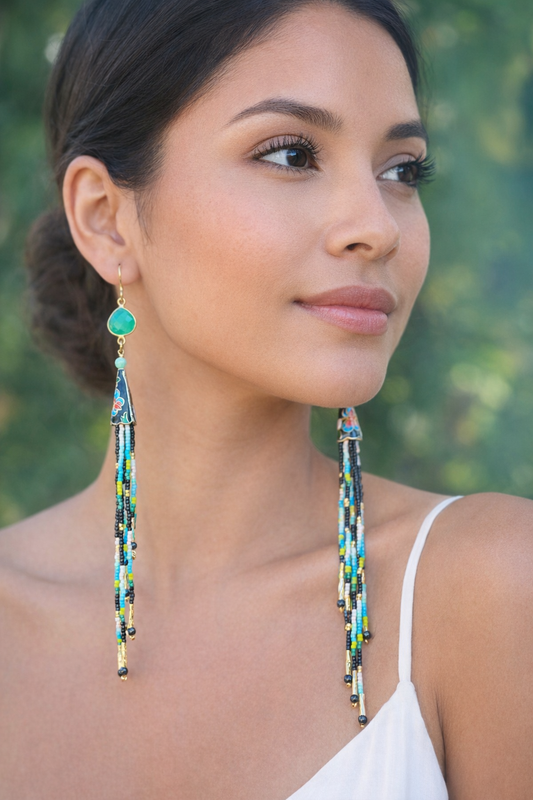 Tassel earrings, gemstone beaded jewelry, hypoallergenic