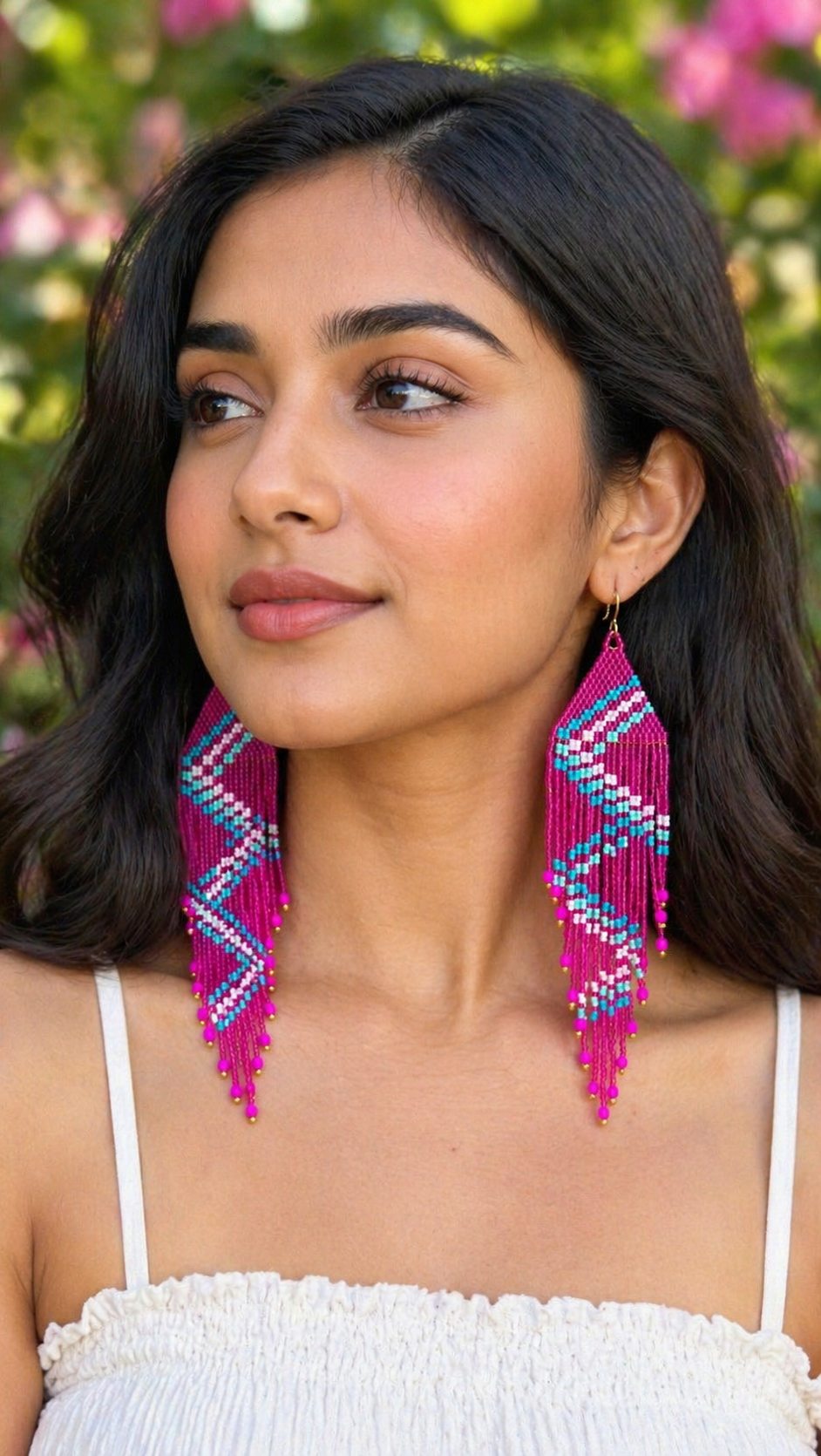 Fuschia fringe earrings