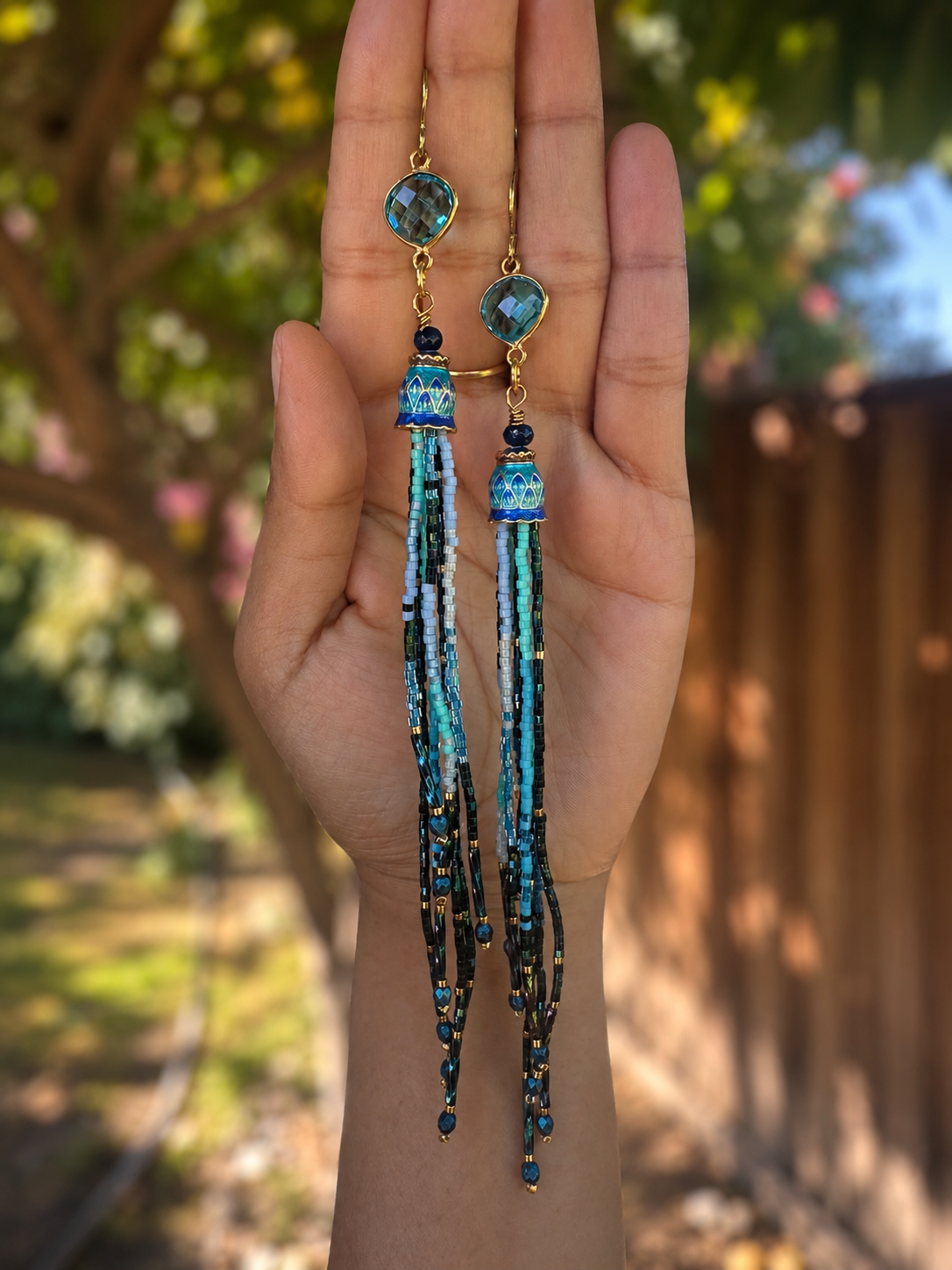 Ocean Lantern tassel earrings