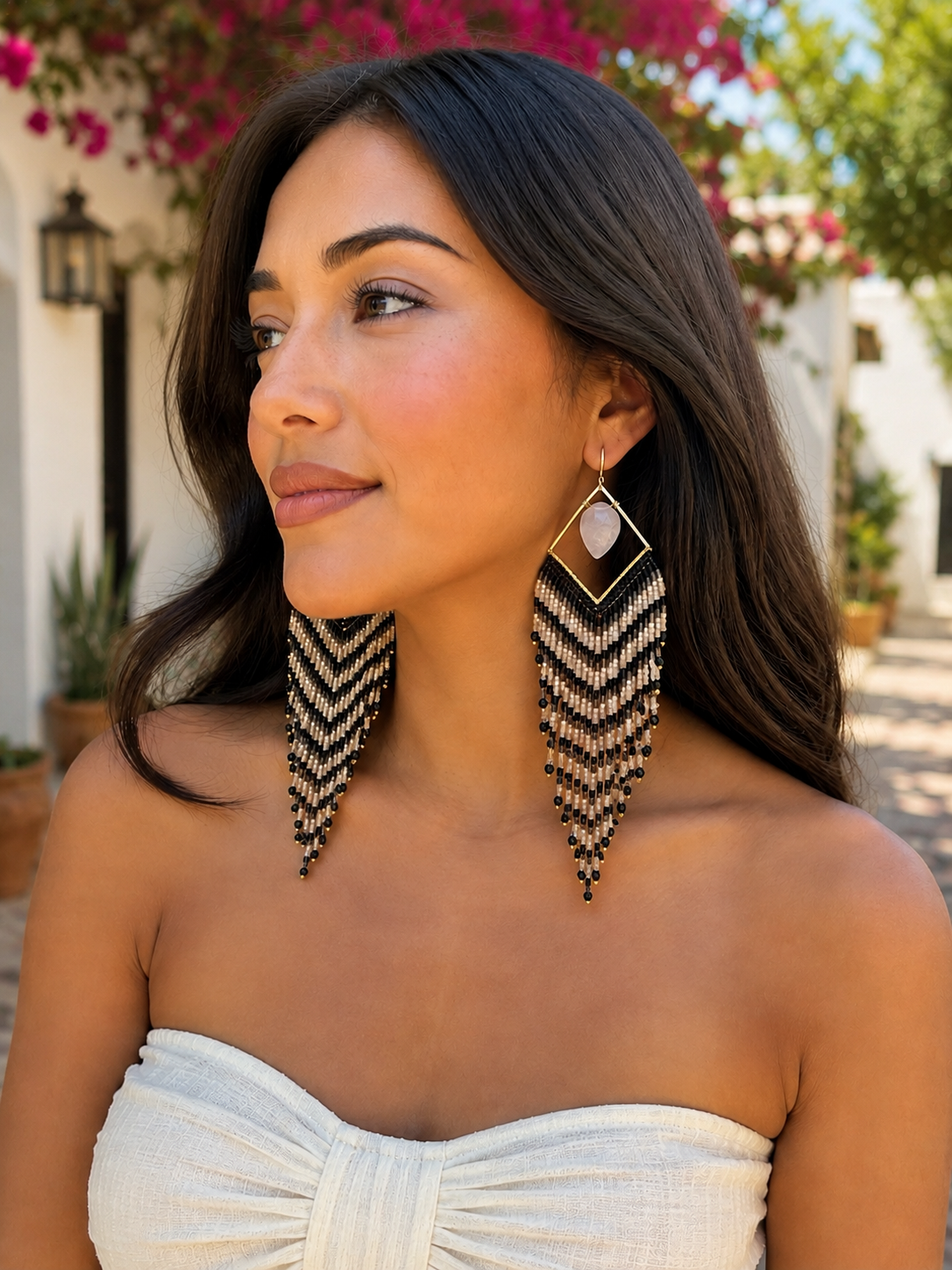 Chevron moonstone fringe earrings
