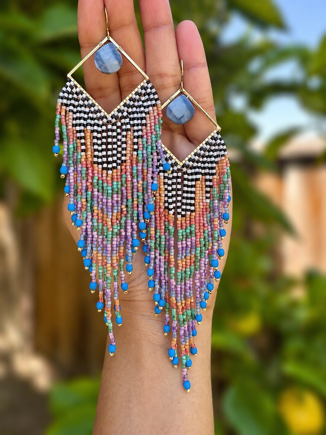 Blue Mosaic fringe earrings
