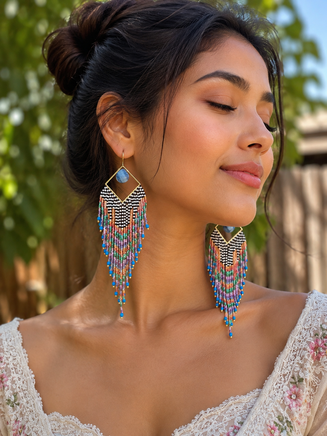 Blue Mosaic fringe earrings