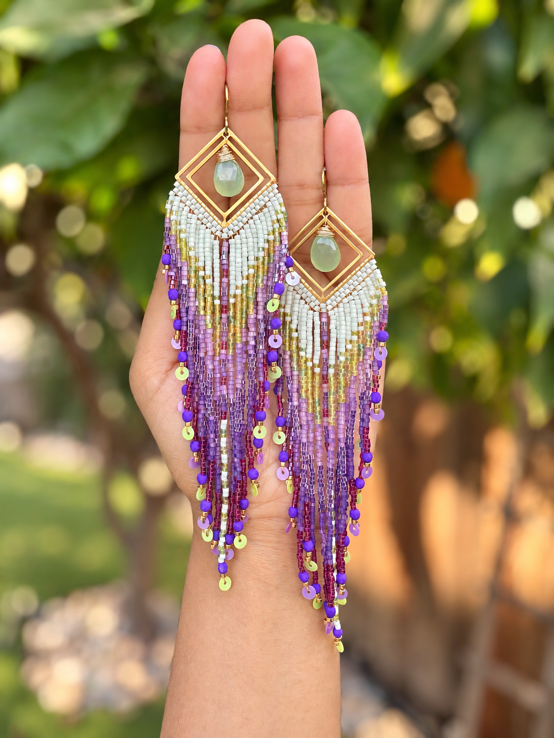 Chalcedony fringe earrings