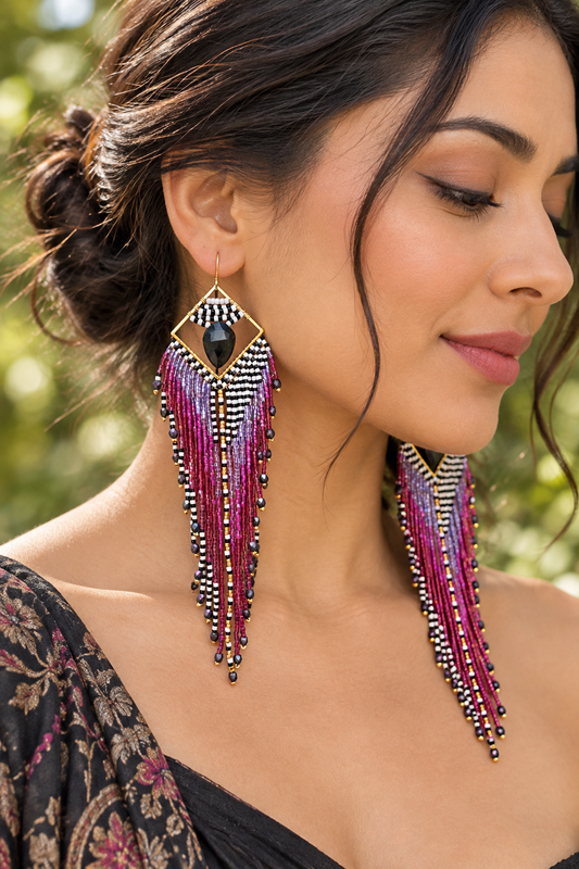 Midnight onyx fringe earrings