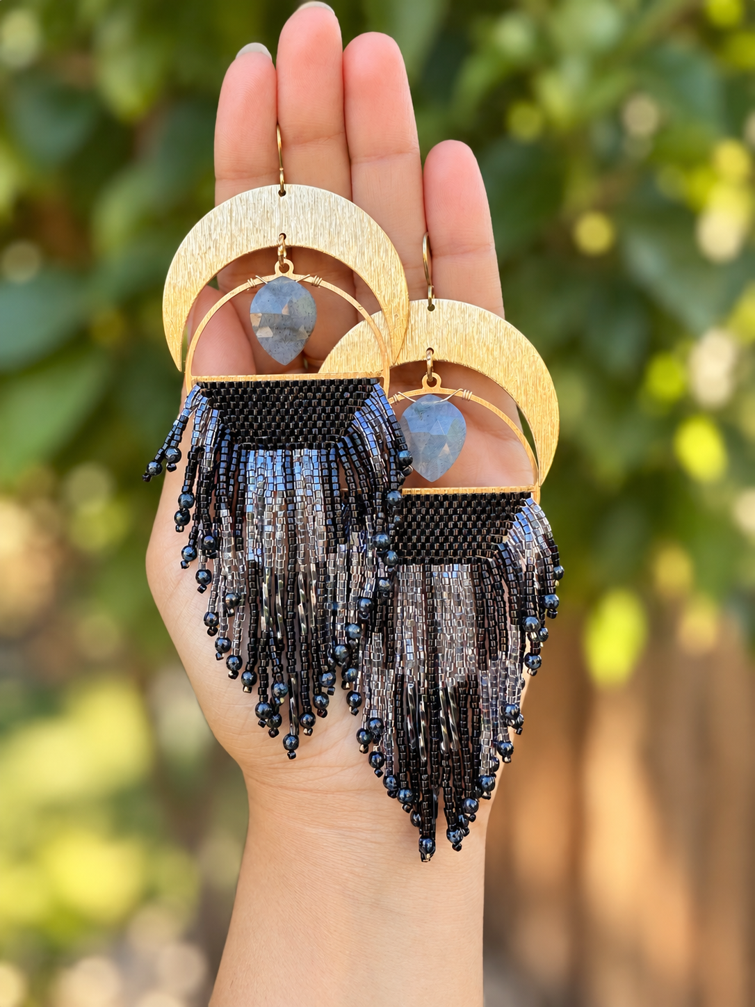 Midnight mirage statement fringe earrings