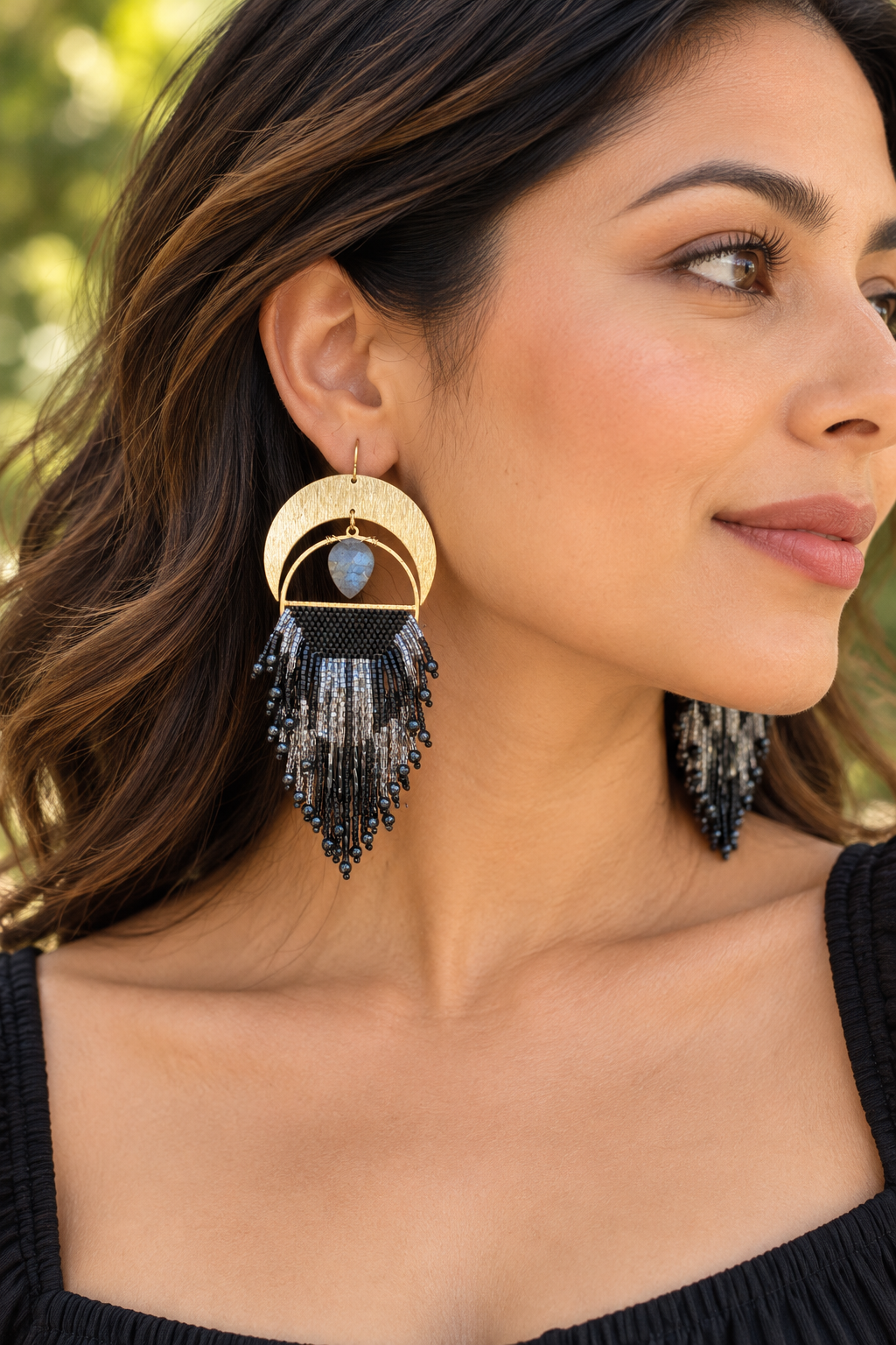 Midnight mirage statement fringe earrings