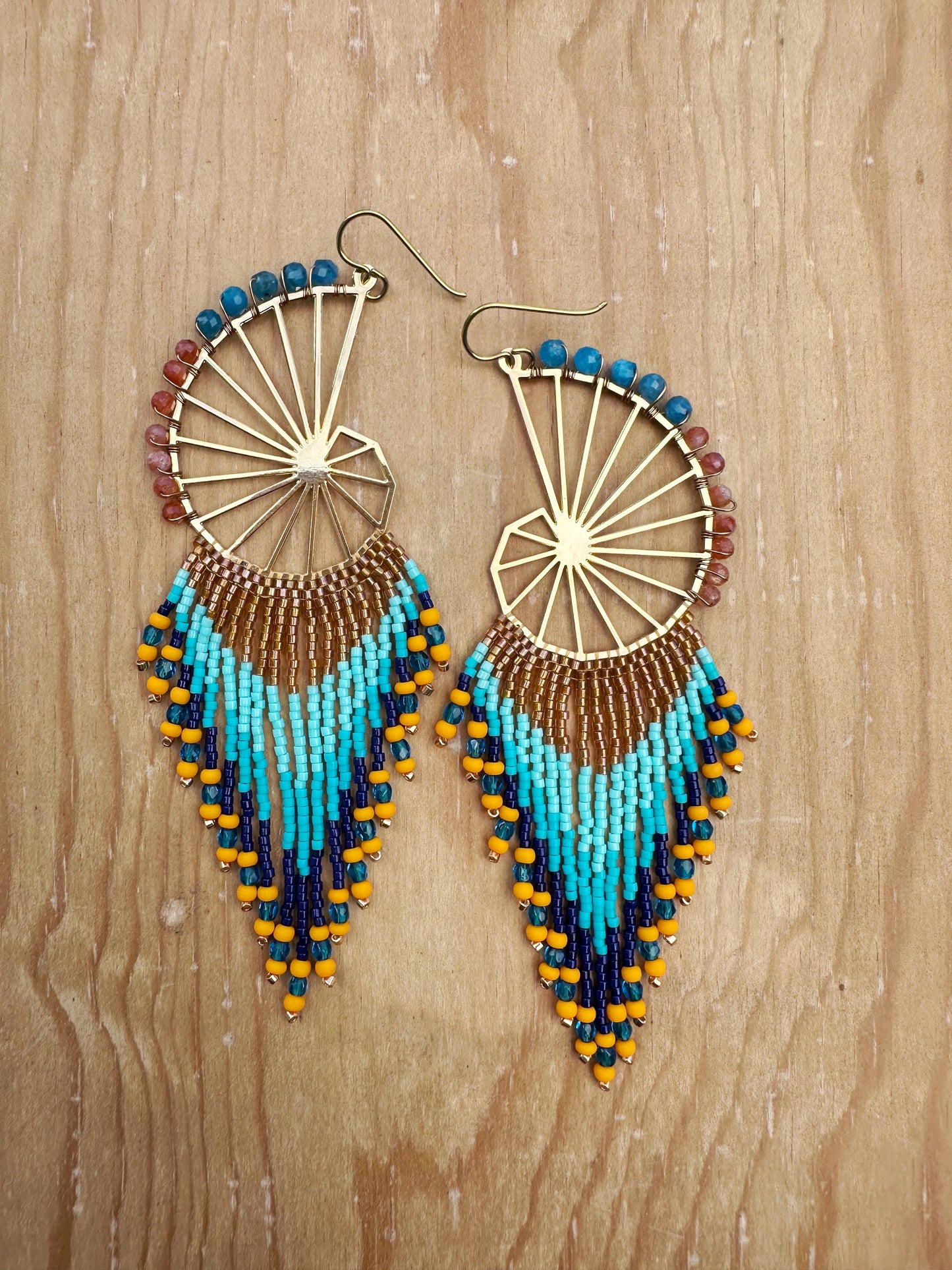 Ocean Vibes Nautilus beaded Earrings, Apatite, Sunstone gemstone, 18k gold plated Jewelry for her
