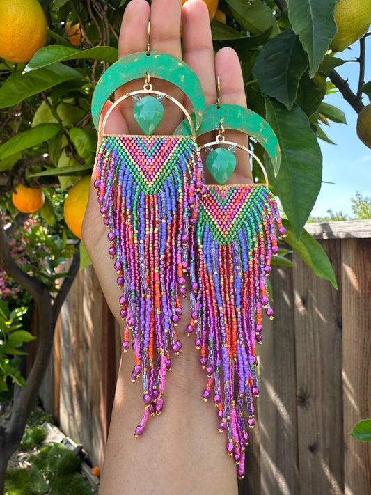 Painted Confetti Drops, Chrysoprase gemstone beaded earrings, jewelry for her, designer jewelry