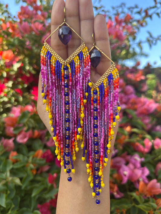 Sunrise Fringe earrings, amethyst gemstones