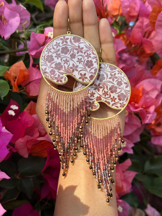 Blush bloom Floral fringes, beaded earrings, jewelry for her