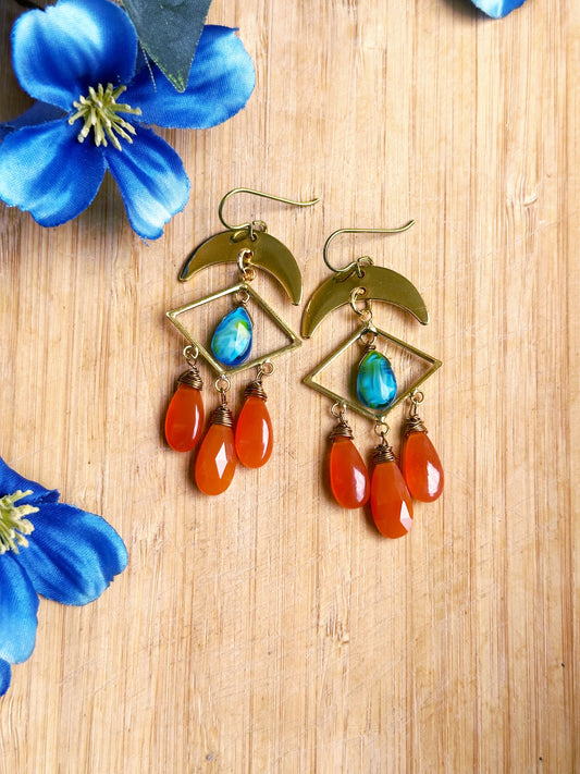 One of a kind gemstone earrings, carnelian gemstones, designer jewelry