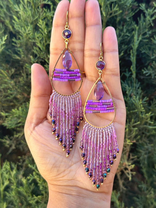 Amethyst rain earrings, Statement earrings, hypoallergenic