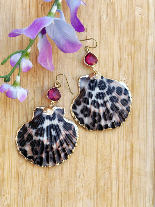 One of a kind shell earrings, gemstone earrings, designer jewelry